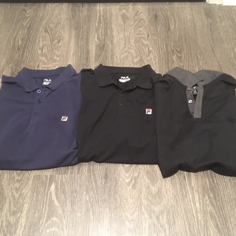 Three men's polo shirts (2 Fila) (1 Calvin Klein)
